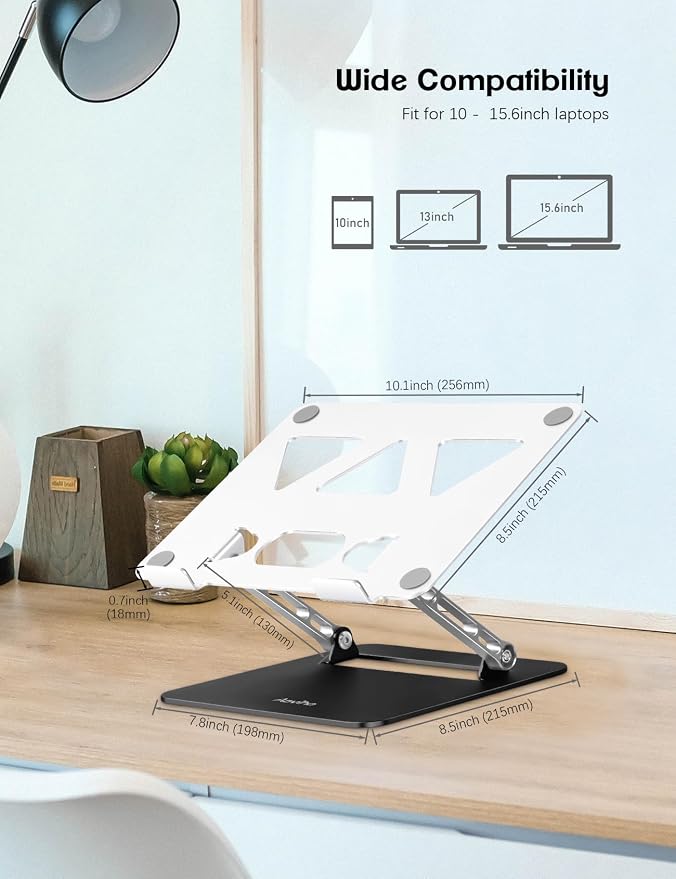 Aoviho Adjustable Laptop Stand for Desk,Portable Laptop Stand Holder and Riser,Foldable Aluminum Notebook Computer Stands for MacBook Air Pro HP Lenovo Dell Samsung, 10-15.6 inch (Silver-Gray-Black) - Image 5