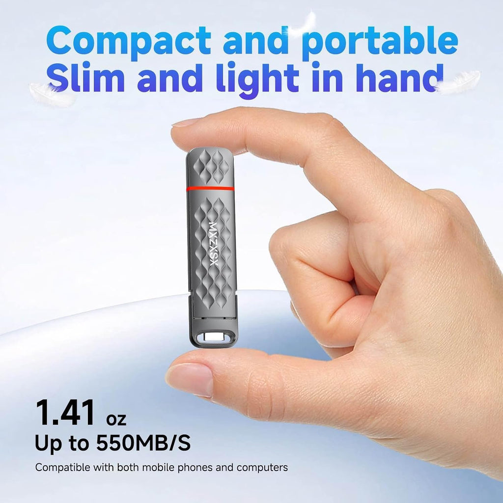 256GB External SSD Thumb Drive Up to 550MB/s USB Flash Drive,USB 3.2 + Type C, for iPhone 15/16/PS4/Android Phone/Tablet/Windows/Mac, Zinc Alloy Body - Image 4