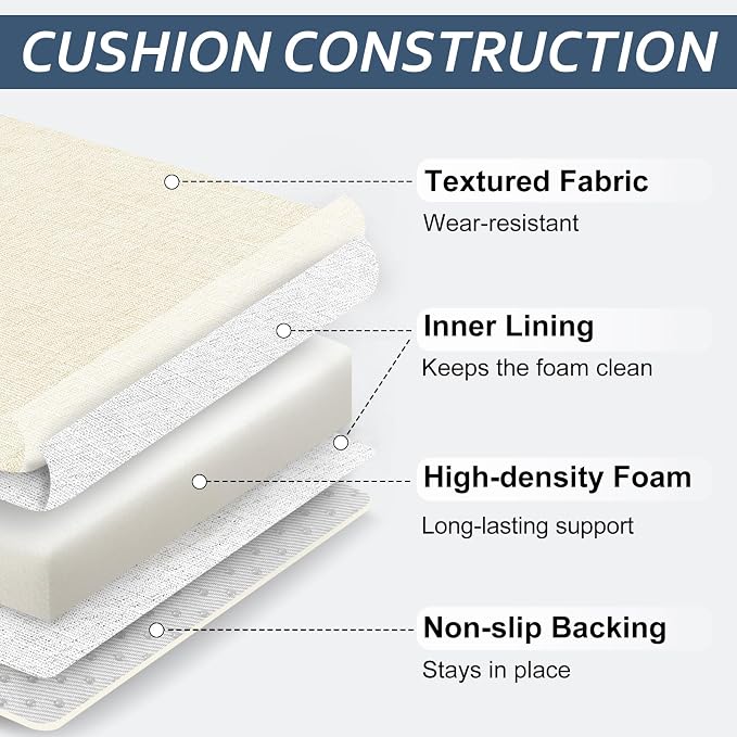 Basic Beyond Chair Cushions for Dining Chairs 4 Pack, Kitchen Chair Cushions with Ties and Non Slip Backing, 16 x 16 inches Chair Pads for Dining Chairs (Beige) - Image 4