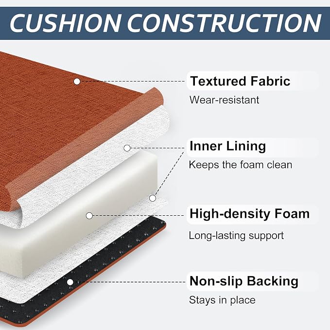 Basic Beyond Memory Foam Dining Chair Cushions, 6 Pack, 16 x 16 inches, Rust with Slip-Resistant Backing and Ties - Image 4
