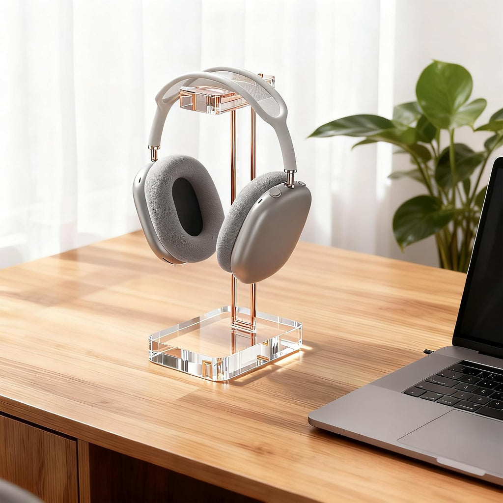 Headphone Stand Headset Holder for Desk, Solid Christal-Clear Acrylic with Rose-Gold Hardware Earphone Hanger for Gaming Room Office Accessories - Image 2