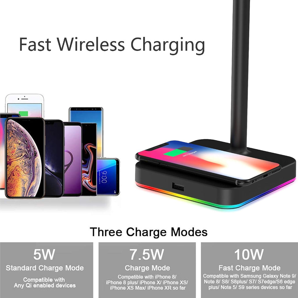 KAFRI RGB Headphone Stand with Wireless Charger Desk Gaming Headset Holder Hanger Rack with 10W/7.5W QI Charging Pad and QC 3.0 USB Port - Suitable for Gamer Desktop Table Game Earphone Accessories - Image 3