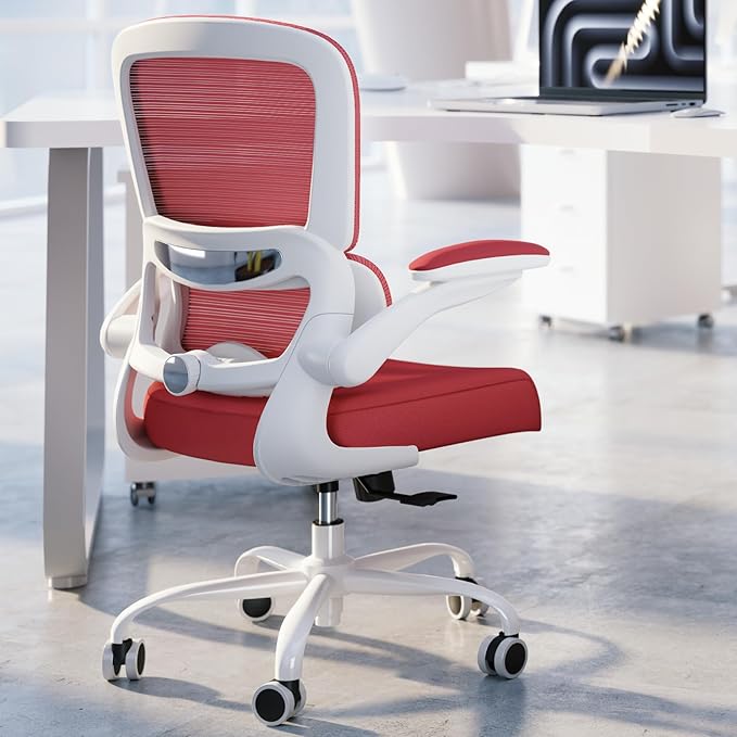 TRALT Office Chair - Ergonomic Desk Chair with Adjustable Lumbar Support, Mesh Computer Chair, Executive Chair for Home Office Comfortable Lumbar Support (1, White Red) by TRALT