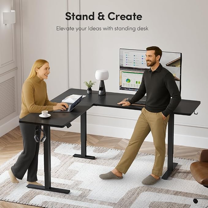 Cubiker 75 * 63" L Shaped Standing Desk, Reversible Corner Standing Desk, Suitable for Home Office, Black - Image 3