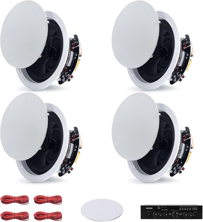 VEVOR Bluetooth Ceiling Speakers, 6.5", in Ceiling & in-Wall Speaker System with Amplifier, 2-Way, for Damp and Humid Placement, Home Theater, Covered Outdoor Patio and Flush Mount Wired, 4 Speakers by VEVOR