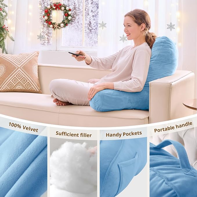 Sasttie Reading Pillow for Bed, Back Pillow for Sitting Up, Blue | 23" Backrest Support Cushion for Couch, Sofa, and Floor, Dorm Essentials, OEKO-TEX, Adjustable Down Alternative Fill - Image 5
