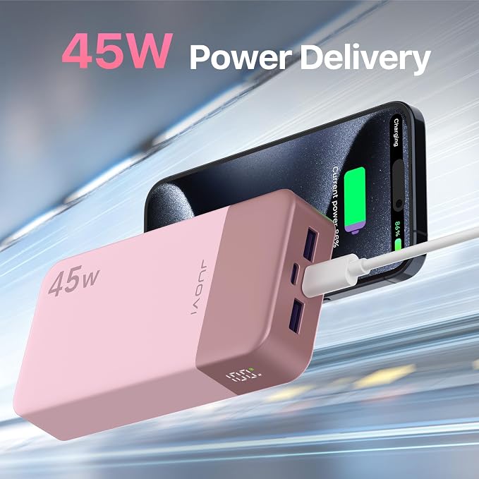 JUOVI Power Bank 45W 20000mAh Portable Charger USB C, PD QC Fast Charging 4-Port(2C+2A) External Battery Pack with LED Display, for iPhone 15 16 MacBook ipad | PD QC Fast Charging with 4 USB Ports(2C 2A), LED Display External Battery Pack for iPad Tabl... - Image 2