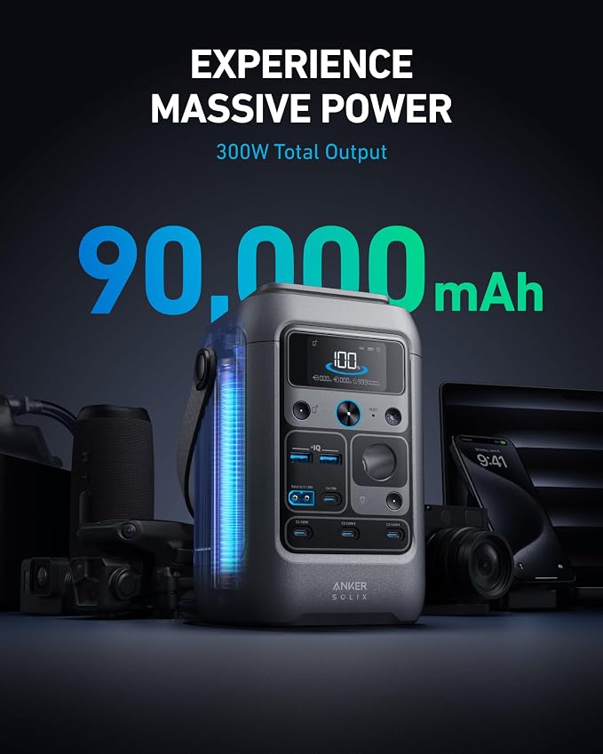 Anker SOLIX C300 DC Power Bank Station and 60W Solar Panel, 288Wh Portable Power Station, LiFePO4 Battery, 300W Solar Generator, for Outdoor, Camping, Traveling, and Emergencies - Image 2