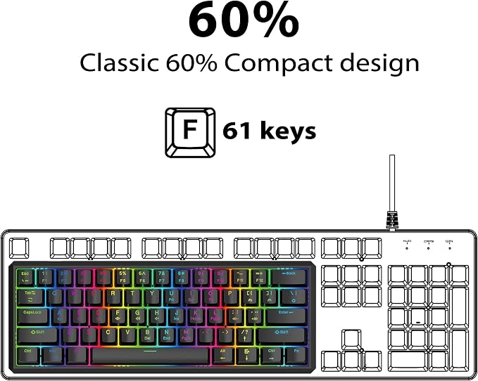 Snpurdiri 60% Gasket Wired Mechanical Gaming Keyboard (Black, Red Switches) | RGB Backlit 61 Keys Mini Gaming Keyboard for PC, Windows XP, Win 7, Win 10 - Image 3