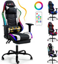 Racing Style RGB LED Lights Gaming Chair with Footrest by ECOTOUGE