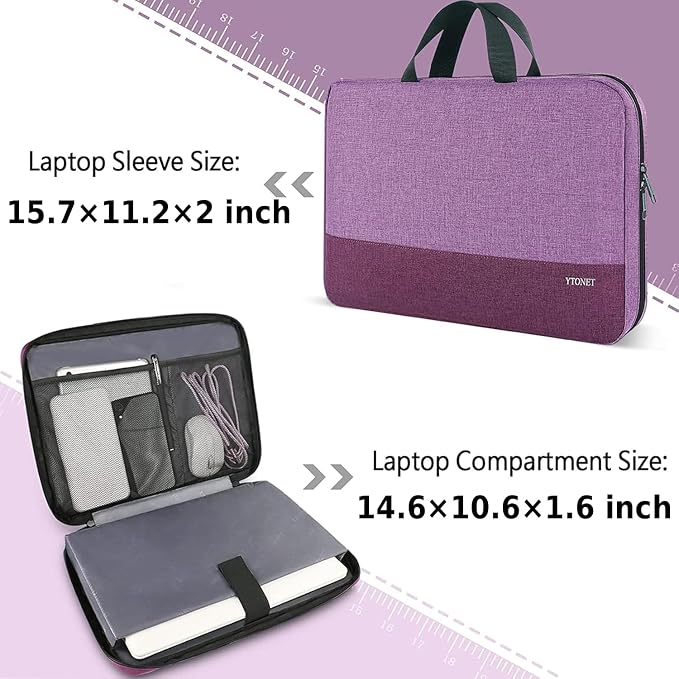 Ytonet Laptop Sleeve Case 16 inch, 15-15.6 Inch, Laptop Cover with Handle | Compatible with HP Dell Lenovo Asus Notebooks, Protective, Carrying Case , Water Resistant, Slim TSA Gift for Women, Purple - Image 3