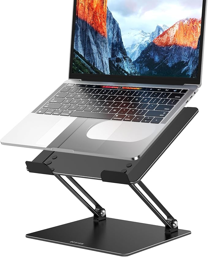 BESIGN LS10 Laptop Stand for Desk, Ergonomic Adjustable Notebook Tablet Stand, Foldable Laptop Riser, Portable Desktop Book Stands, Computer Holder Compatible with 10-14" Laptops, Black by BESIGN