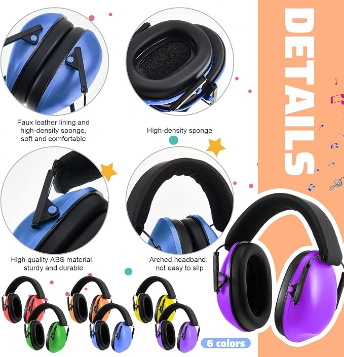 6 Pcs Noise Cancelling Headphones Kids Adult Ear Muffs Bulk, Ear Protection 27dB Noise Reduction Hearing Earmuff(Elegant Style,Candy Color) - Image 5