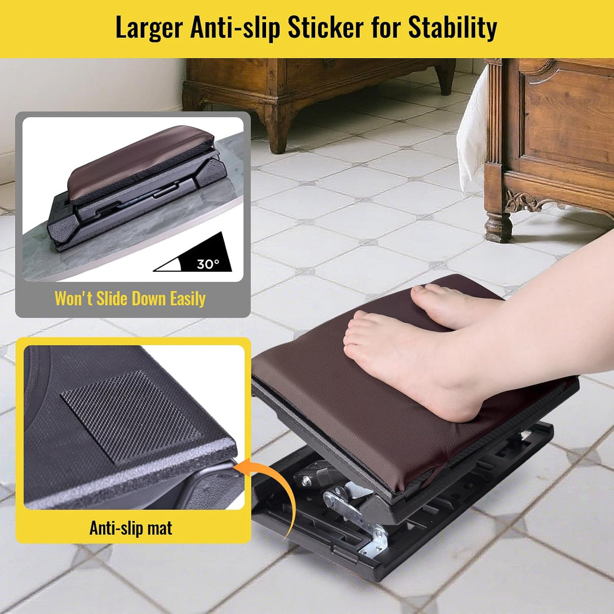 Foot Rest for Under Desk at Work Enlarged, Ergonomic Footrest with Adjustable Height and Angle, Foldable Foot Stool with Removable Pad Massage Beads for Office Gaming Chair Brown - Image 4