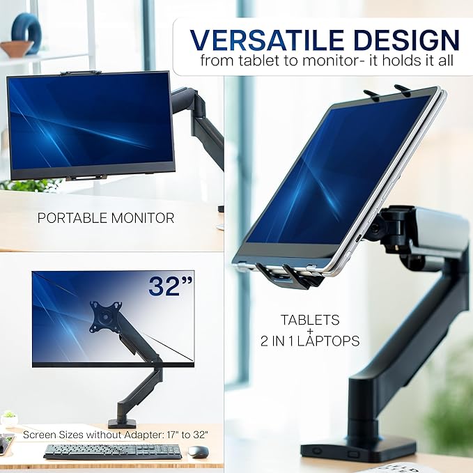 VIVO Height Adjustable Counterbalance Mechanical Arm Tablet Desk Mount, Fits 2-in-1 Laptops and 15.6 inch Portable Monitors, Max VESA 100x100, Black, STAND-V001O-M02 - Image 6