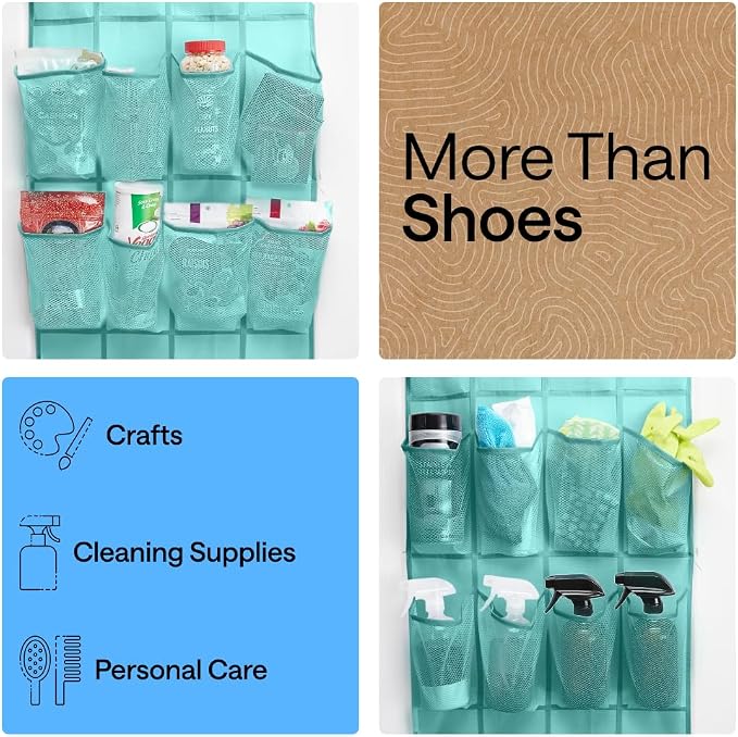 GORILLA GRIP Over the Door Shoe Organizer, 24 Large Pockets, Turquoise | Breathable Mesh Pocket, Space Saving Hanging Storage Holder, Closet Rack Hanger for Shoes, Pantry and Bathroom Accessories - Image 6