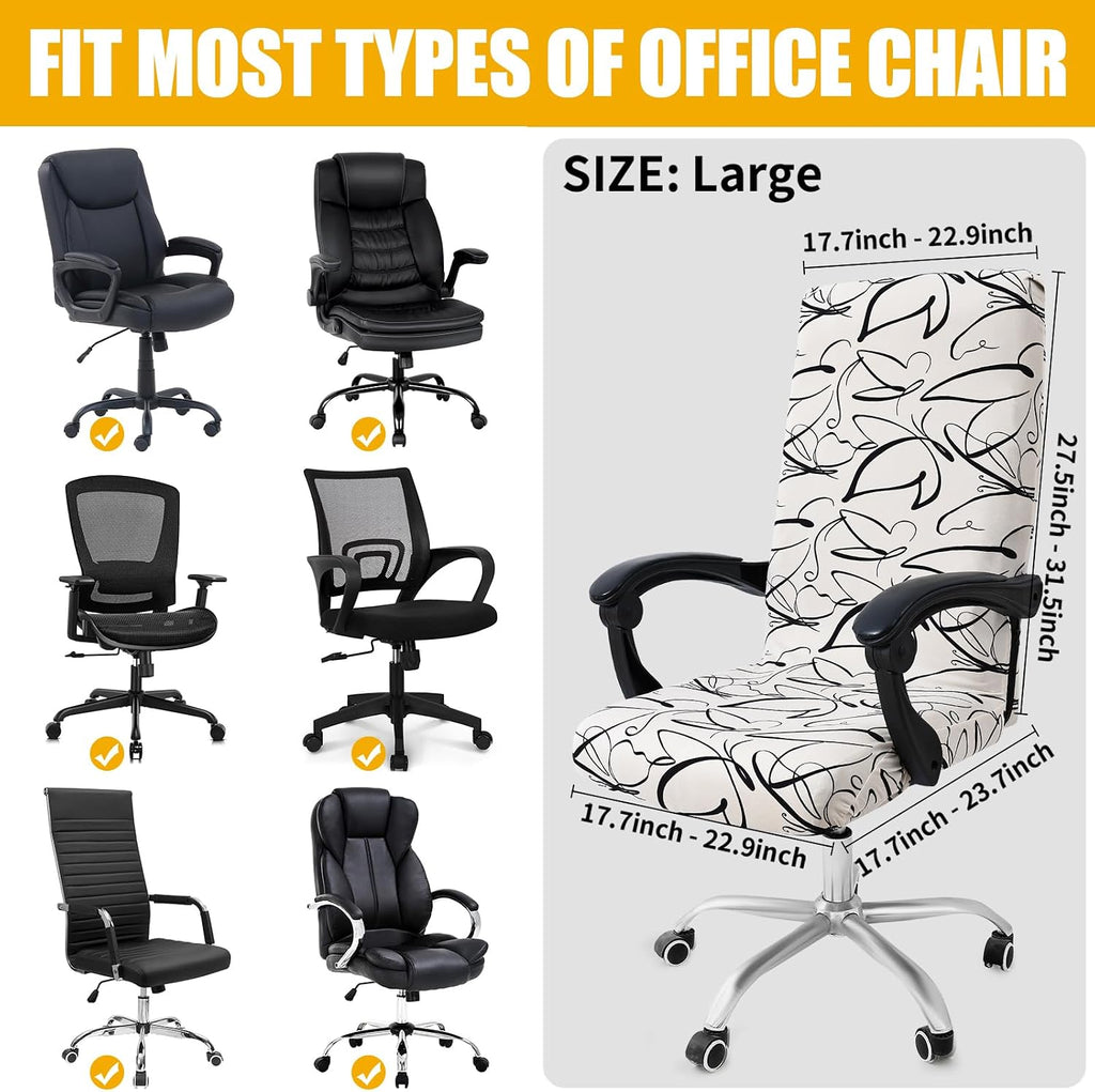 Smiry Stretch Printed Office Computer Desk Chair Covers, Beige and Black - Image 5