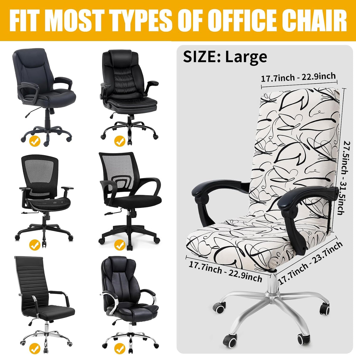 Smiry Stretch Printed Office Computer Desk Chair Covers, Beige and Black - Image 5