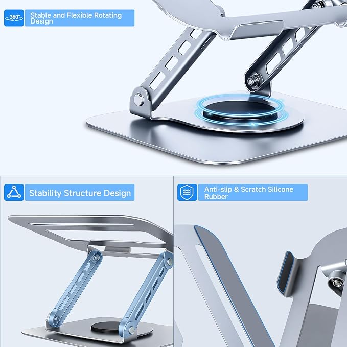 Leeboom 360° Rotating Laptop Stand, Aluminum Riser with Ergonomic Design | Adjustable ergonomic laptop holder fits 10–15.6-inch notebooks. Compatible with MacBook Air, Pro, Dell, HP, & Lenovo laptops - Image 4