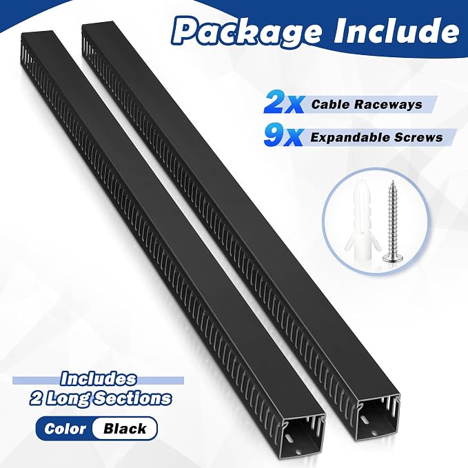 ZhiYo 2" H x 2" W Cable Raceway, Under Desk Wire Management Channel Black | Slotted Wire Duct, 2 Pack(3.3ft Each), Heavy-Duty PVC Cable Management for Server Racks, Network Cables & Electrical Cabinets - Image 5