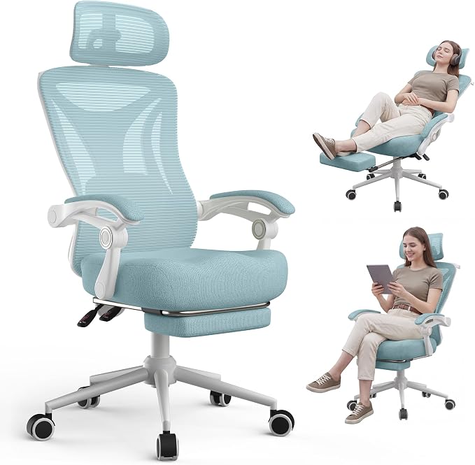 CYKOV Ergonomic Office Chair, Reclining, Footrest, Adjustable Lumbar, 350LB | 4-Way Headrest (4.72" + 60°), 2-Way Lumbar (2" + 1.18"), 90-135° Recline, Breathable Mesh, Gaming & Office, 5-Year Warranty by CYKOV