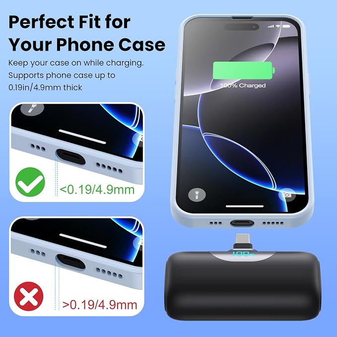 Mini Portable Charger USB C Power Bank,5500mAh PD Fast Charging Battery Pack Built-in USB-C Connector Travel Essential for iPhone17/17Pro/17Pro Max/Air/16 Plus/16Pro Max/15 Series,Android Black - Image 5