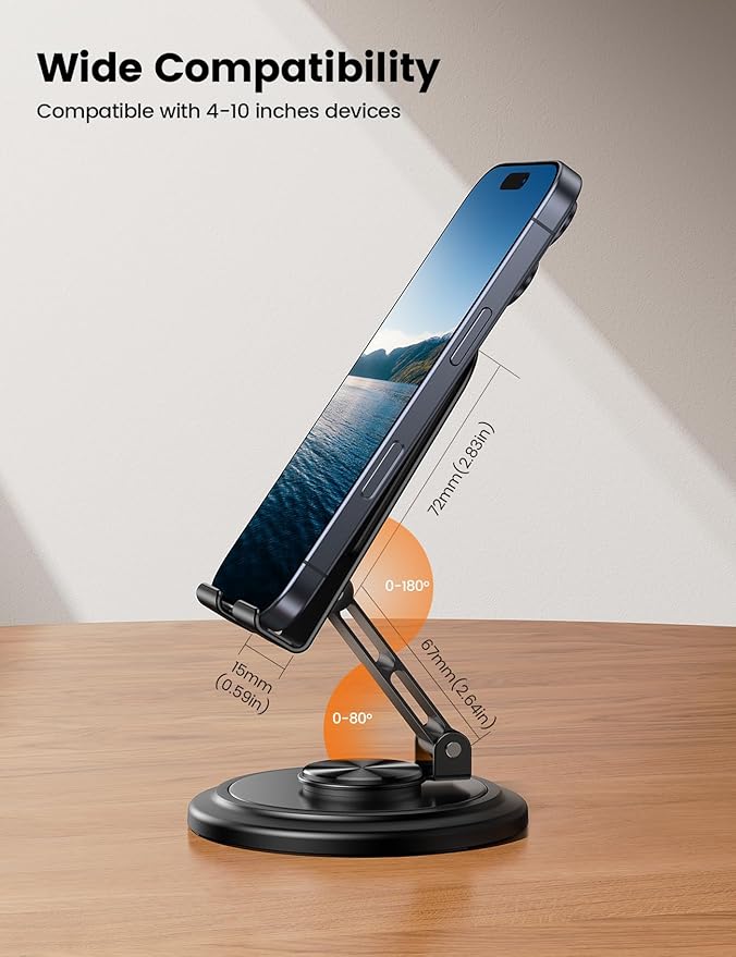 Lamicall 360° Rotation Cell Phone Stand for Desk, Sturdy Phone Holder | Foldable Adjustable Desktop Phone Stand, Office Gaming Desk Accessories for iPhone 17 16 15 14 13 12 Pro Max, Galaxy S26 S25 - Image 3