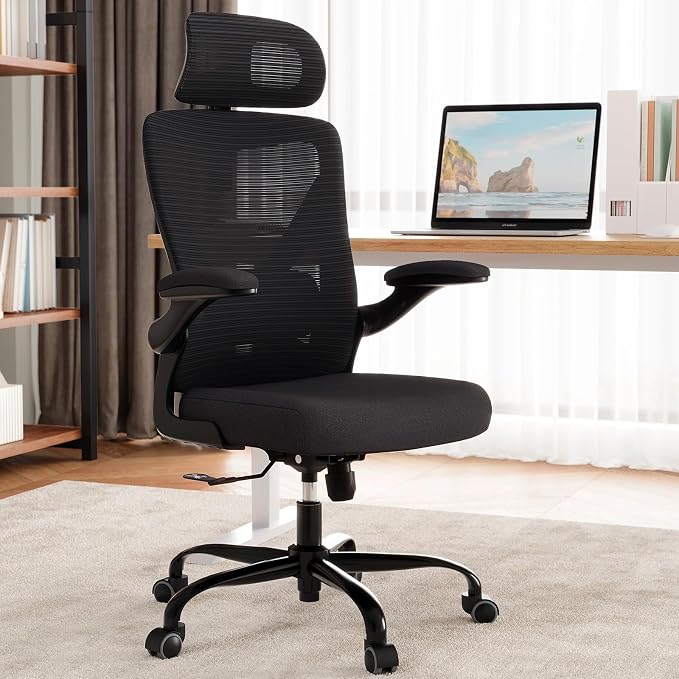 Ergonomic Office Chair: Mesh Desk Chair Comfy with Headrest& Lumbar Support | Ergalithic Big and Tall Office Chairs with Wheels & Flip-Up Arms-Computer Gaming Chairs for Adults (Black-Pack of 8) - Image 2