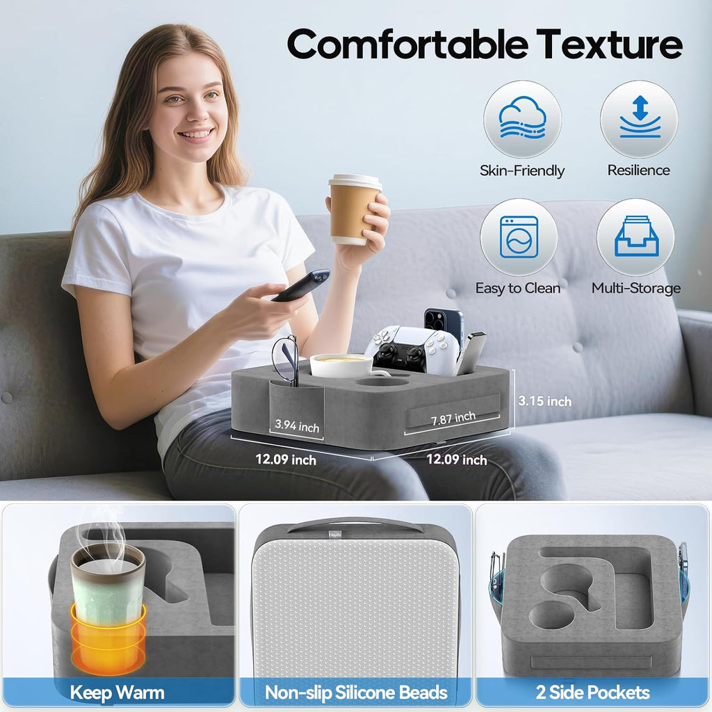 Couch Cup Holder Pillow, Sofa and Bed Caddy for iPad, Kindle, Switch, Game Controller, Remotes, Phones, Small-Sized Cup & Drink Holder for Couch, Bed, Desk, Car, Beach, Bathroom Cup Holder, Deep Gray - Image 5