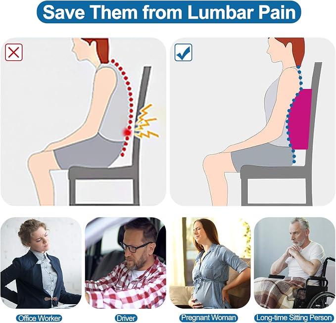 Lumbar Pillow for Chair and Car, Back Support for Office, Memory Foam Cushion with Mesh Cover - Pink - Image 2