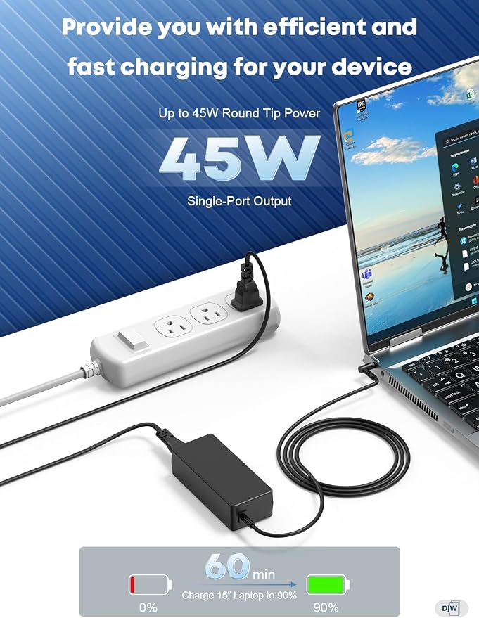 45W 19.5V 2.31A Laptop Charger for HP Stream 14 13 11, Pavilion x360 15, EliteBook 840 G3 G4, ProBook, Chromebook 11 EE - AC Adapter Power Supply Cord with Durable Blue Tip L-Shape Connector - Image 2