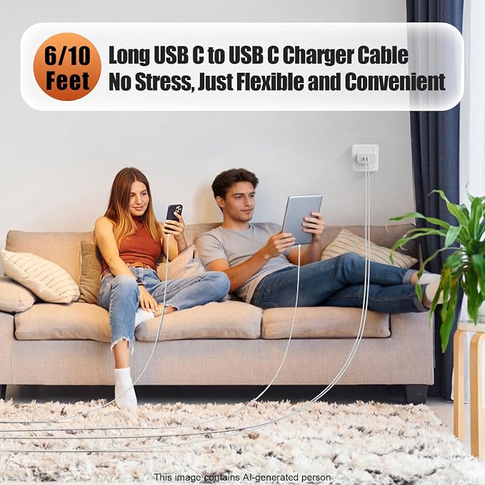 45W USB-C for iPhone 17 16 15 Pro Max Charger Fast Charging and Long Type C to C Cable Cord 10FT/6FT,PD 3.0 GaN Dual USB C Port Super Fast for iPhone 17 Pro/17 Air/16 Plus/15 Series/Pad/Galaxy S24/S25 - Image 6