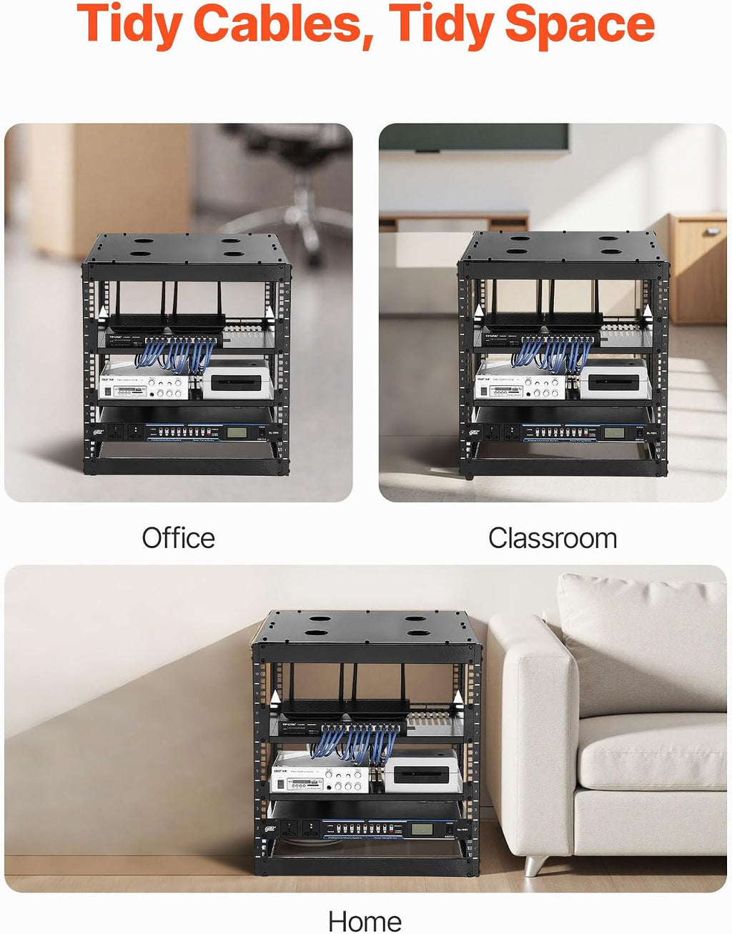 VEVOR 10U Open Frame Network Rack Server Rack, Wall Mounted or Floor Stand - Image 6