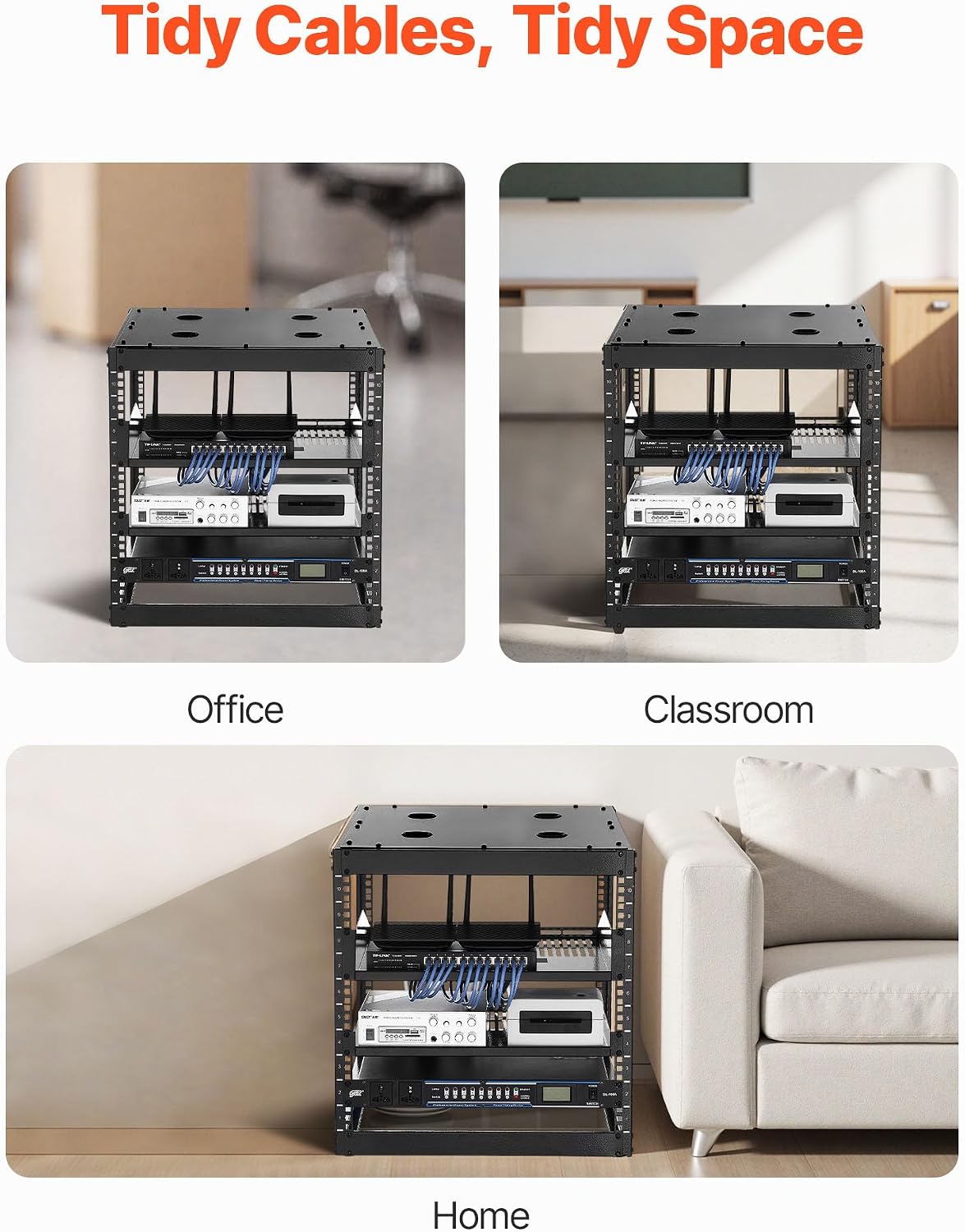 VEVOR 10U Open Frame Network Rack Server Rack, Wall Mounted or Floor Stand - Image 6