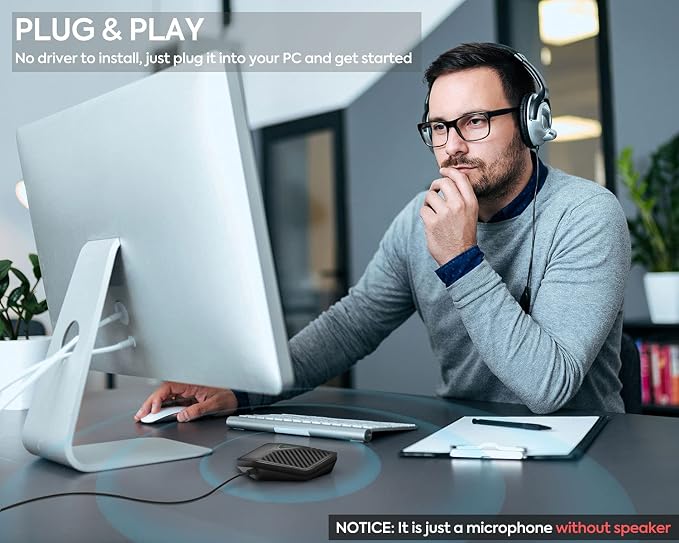 Conference USB Microphone, 360° Omnidirectional Computer Mic with Mute Button for Video Conference, Recording, Skype, Online Class, Plug & Play Compatible with Windows/macOS/PC/Laptop(JV808) - Image 2