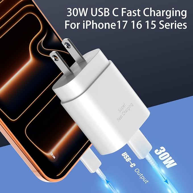 Phone 17 16 15 Charger Fast Charging,30W USB C Phone 17 16 15 Pro Max Charger Block &6.6FT Long Type C Cable Cord for i.Phone 17/17 Air/17 Pro/17 Pro Max/16/16Plus/16 Pro/16 ProMax/15/15Pro Max,Blue - Image 2