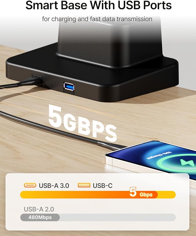 monTEK Ultrawide Monitor Arm Max 57",Height Adjustable 25.5",with USB，Black | Fits 17–57" Curved Monitors, Up to 59.4 lbs,Heavy Duty 75/100 VESA Monitor Stand with USB 3.0A/C,No Sag,Gaming & Office - Image 7
