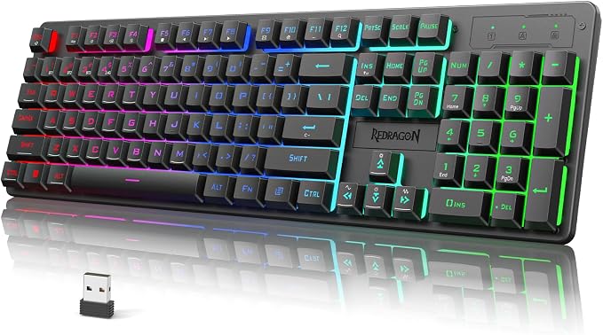 Redragon K521KS Wireless Gaming Keyboard, Tri-Mode BT/2.4G/USB-C RGB Mechanical Feeling Keyboard with Multimedia Keys, 4000mAh Battery, Anti-Ghosting, Compatible with PC - Upgrade by REDRAGON
