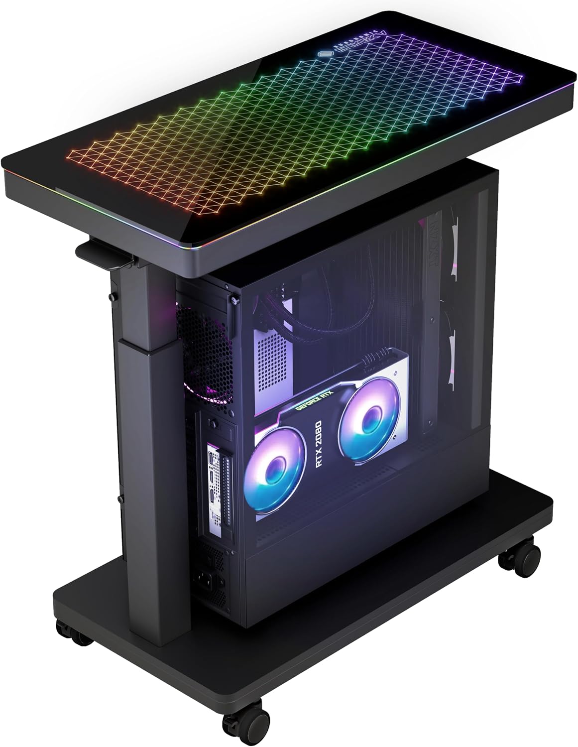 EUREKA ERGONOMIC Height Adjustable Computer Tower Stand, Illuminated Glass Panel PC Stand w/RGB Lights, 2-Tier CPU Holder Cart Under Desk, PC Floor Stand for Office Gaming, APP Control by EUREKA ERGONOMIC