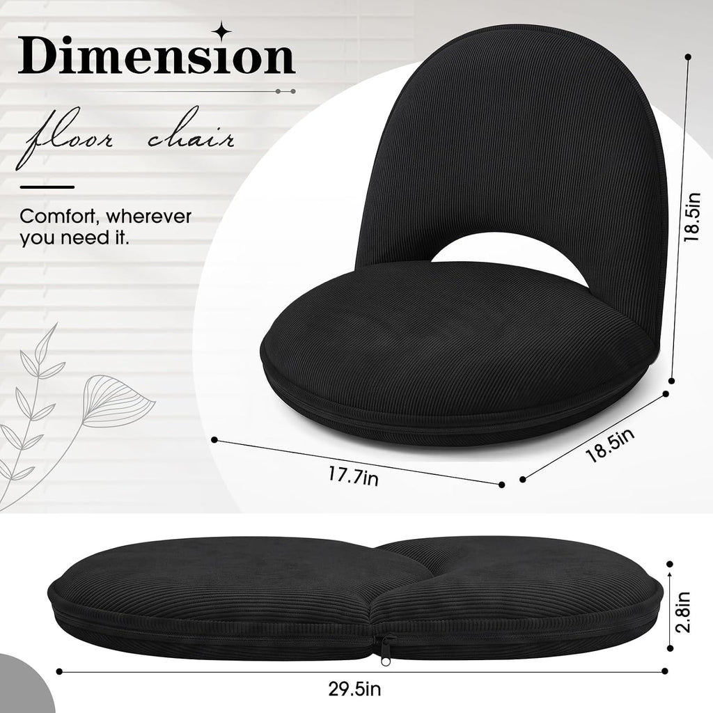 Xuhal 2 Pcs Floor Chair with Back Support, 5 Foldable Position, Black - Image 2