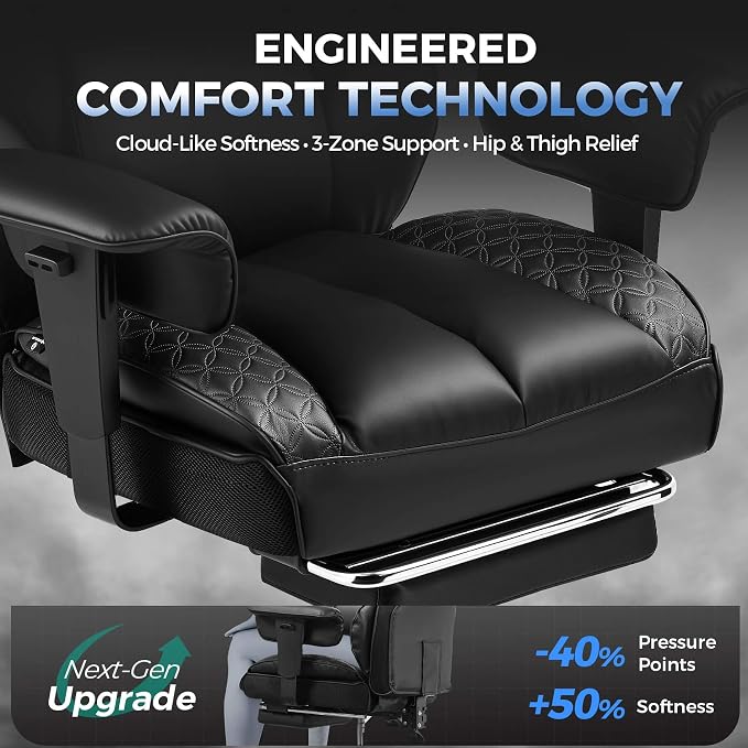 GTPLAYER Big and Tall Gaming Chair 400lbs Heavy Duty Office Chair with Footrest, High Back Pocket Spring Lumbar Support, Ergonomic Wide Comfy Seated Cushion for Lower Back Pain Relief, Earth-Black - Image 4