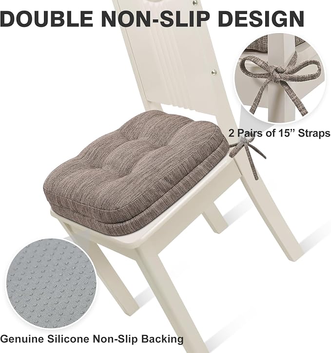 Shinnwa Dining Chair Cushions Set of 6, Dual-Layer Memory Foam Kitchen Chair Cushions, Patented Design Seat Pads with Ties, 16.5 x 16.5 x 3.5in, 6 Pack, Light Brown - Image 5