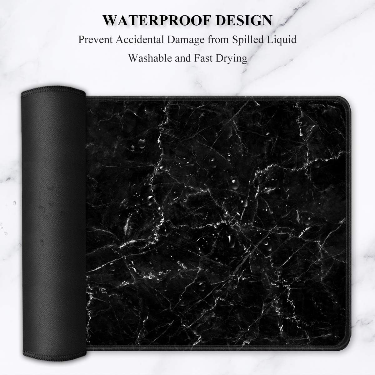 Large Mouse Pad, Full Desk XXL Extended Gaming Mouse Pad 35" X 15", Waterproof Desk Mat with Stitched Edges, Non-Slip Laptop Computer Keyboard Mousepad for Office and Home, Marble Design - Image 6