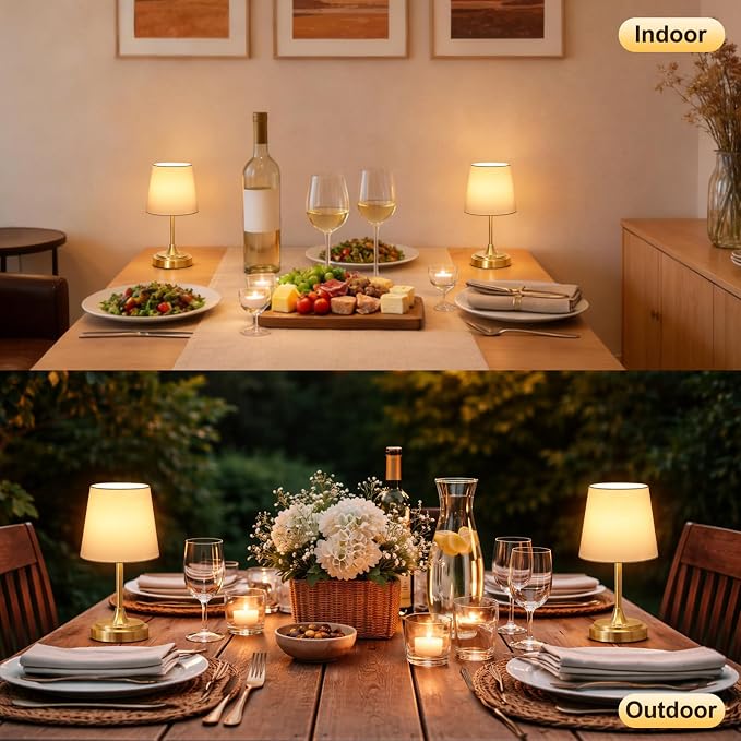 Wowag Small Cordless Table Lamp Rechargeable,5000mAh Battery Operated Desk Lamp,3 Colors & 7 RGB Stepless Dimmable,Touch Ambient Light for Bedside,Bedroom,Dining Room,Living Room,Gold,WhiteShade - Image 8