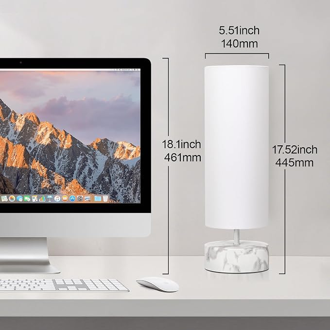 Touch Table Lamp with Marble-Grain Metal Base, 3 Way Dimmable Bedside Lamp | Modern Minimalist Desk Lamp with White Shade, Nightstand Night Light for Bedroom Living Room Home Office, LED Bulb Included - Image 4