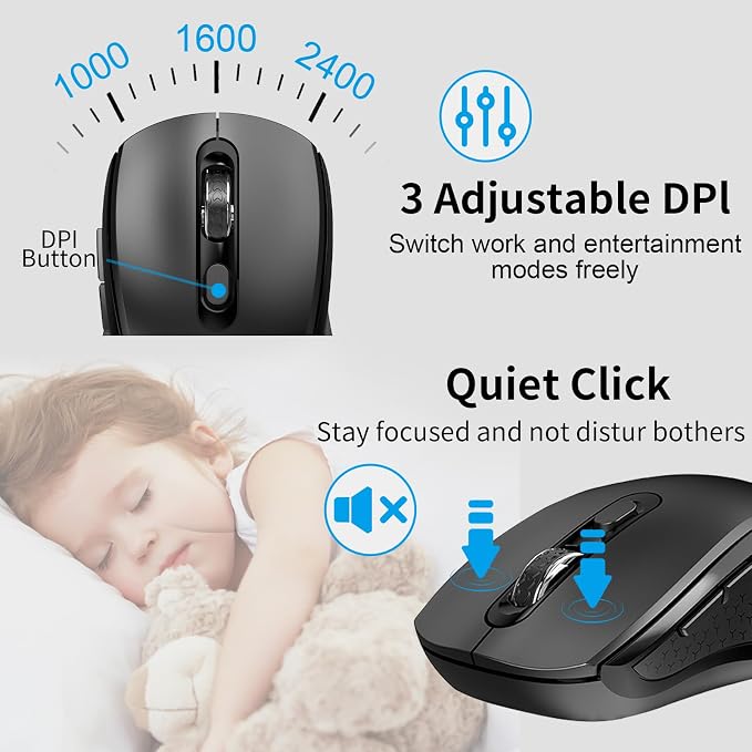 Wireless Keyboard and Mouse, Slim Full Size Keyboard with Calculator Button, Fn Lock, Silent Computer Mouse with Side Button, 2400 DPI, 2.4G USB Cordless Set for Laptop PC Windows Mac -Black - Image 2