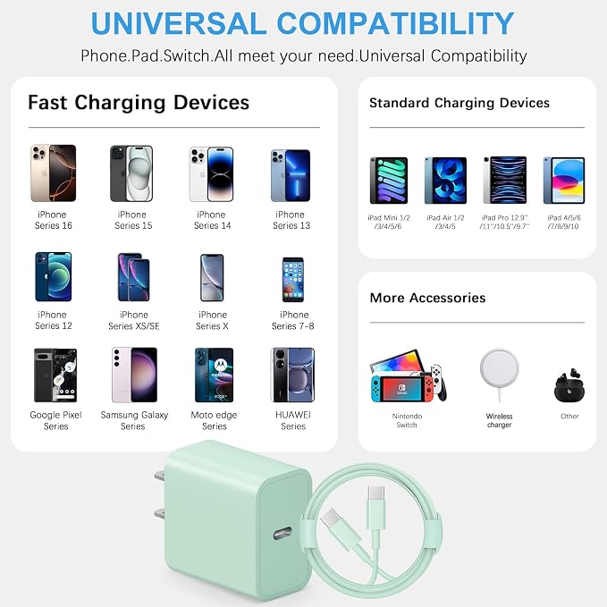 iPhone Charger Fast Charging USB C Charger Type C Charger 3Pack | Extra Long 10 FT USB C Cable for iPhone 17/17 Plus/17 Pro/17 Pro Max/16/16 Plus/16 Pro Max/15 Pro Max,Samsung,Android(Green) - Image 4