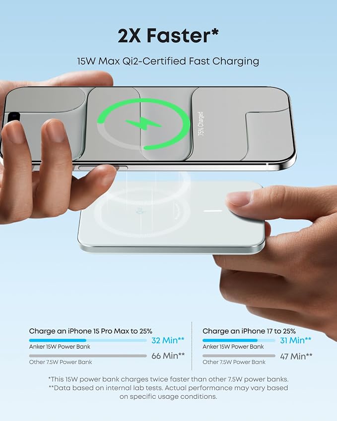 Anker Nano Magnetic Power Bank, 5,000mAh Qi2-Certified 15W Portable Charger (Green) - Image 3