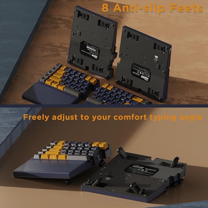 RK ROYAL KLUDGE S70 Ergonomic Split Keyboard, Tactile Brown Switch Black | Wireless RGB Mechanical Keyboard with Bluetooth/2.4G/Wired, 75% Hot Swappable Gaming w/Fixed Wrist Rest, PBT Keycaps, Win/Mac - Image 4