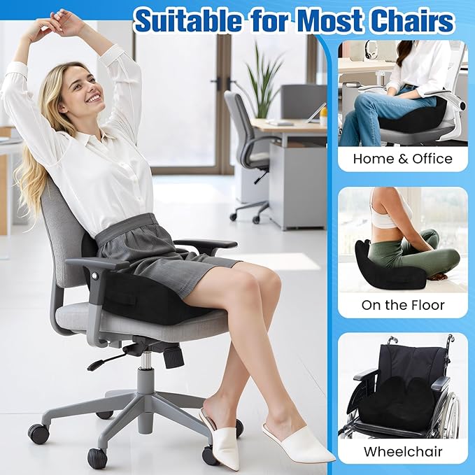 Seat Cushion, Chair Cushions, Memory Foam Office Chair Cushion | Hip & Sciatica & Tailbone Pain Relief, Long Sitting Comfort for Office Chairs/Desk Seats/Wheelchair (Large, Black) - Image 7